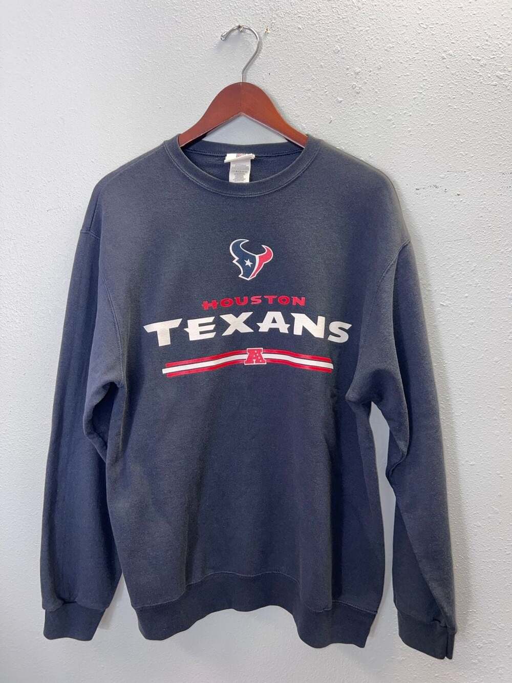 Houston Texans Crewneck Sweatshirt Mens Large Navy Blue NFL Team Apparel Fleece